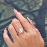 1 Carat Oval Cut Cluster Natural Moonstone Engagement Ring Vintage Halo Bridal Ring